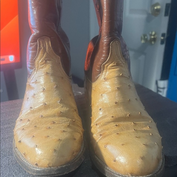 Lucchese Saddle Tan Ostrich Pin Pumps Womens Size 8* pre-owned Vintage. - Picture 10 of 14